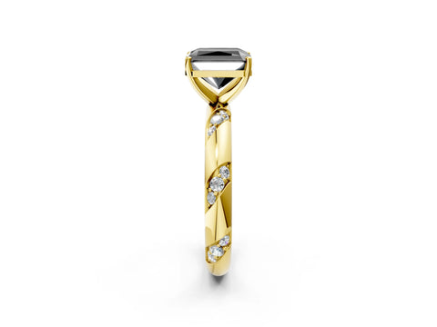 Yellow gold Fancy Black Radiant Cut Solitaire Diamond Engagement Ring with Twisted Pave Band and Four-Prong Setting_5