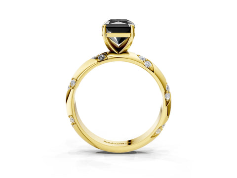 Yellow gold Fancy Black Radiant Cut Solitaire Diamond Engagement Ring with Twisted Pave Band and Four-Prong Setting_6