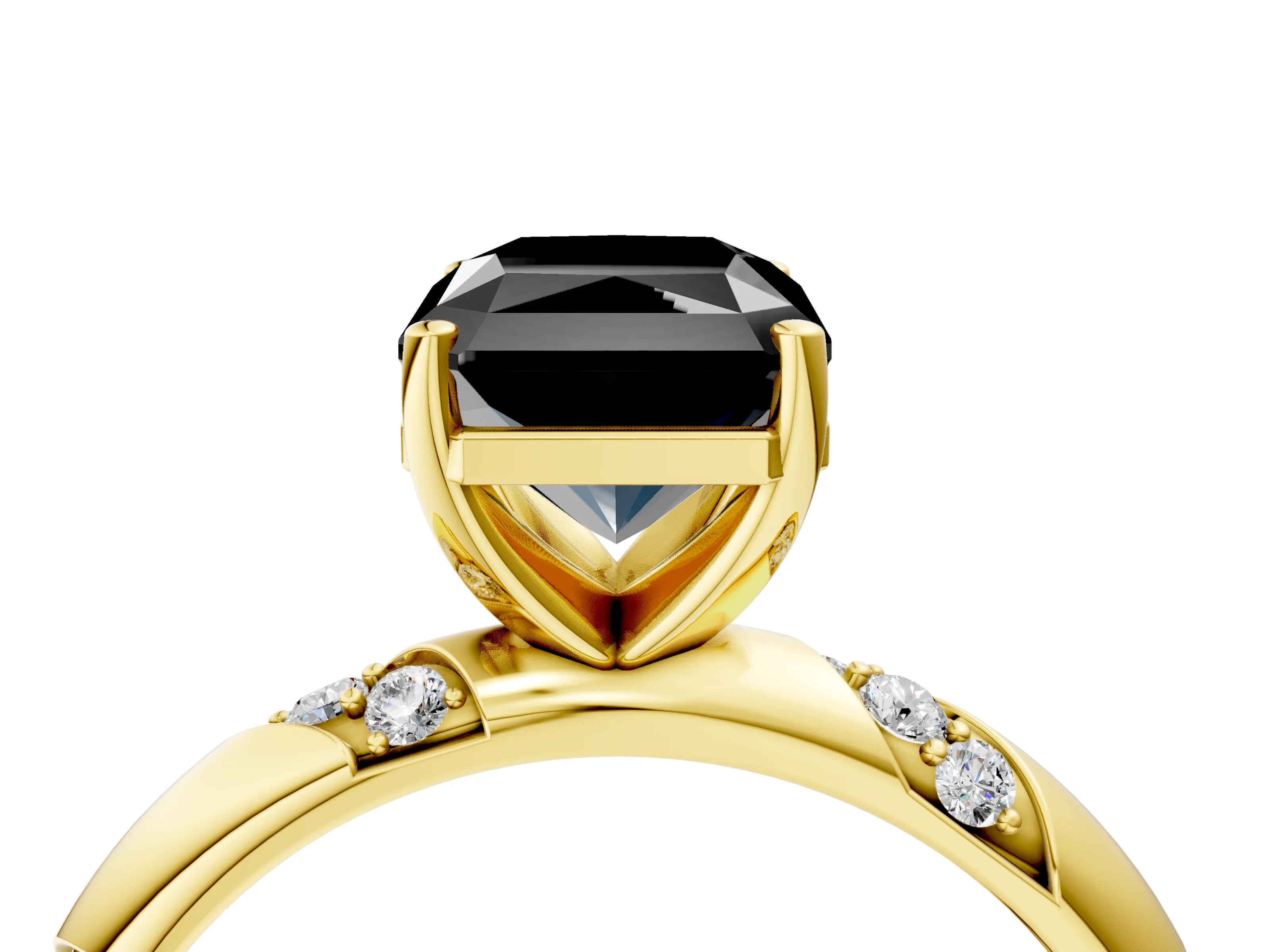 Yellow gold Fancy Black Radiant Cut Solitaire Diamond Engagement Ring with Twisted Pave Band and Four-Prong Setting_7