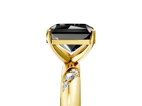Yellow gold Fancy Black Radiant Cut Solitaire Diamond Engagement Ring with Twisted Pave Band and Four-Prong Setting_8