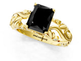Yellow gold Fancy Black Radiant Cut Solitaire Diamond Leaf-Inspired Vine Band Ring with Prong Setting_1
