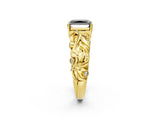 Yellow gold Fancy Black Radiant Cut Solitaire Diamond Leaf-Inspired Vine Band Ring with Prong Setting_2