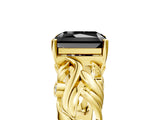 Yellow gold Fancy Black Radiant Cut Solitaire Diamond Leaf-Inspired Vine Band Ring with Prong Setting_5