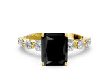 Yellow gold Fancy Black Radiant Cut Solitaire Diamond Ring with Pave Band and Four-Prong Setting