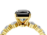 Yellow gold Fancy Black Radiant Cut Solitaire Diamond Ring with Pave Band and Four-Prong Setting_4
