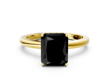 Yellow gold Fancy Black Radiant Cut Solitaire Diamond Ring with Prong Setting and Plain Band