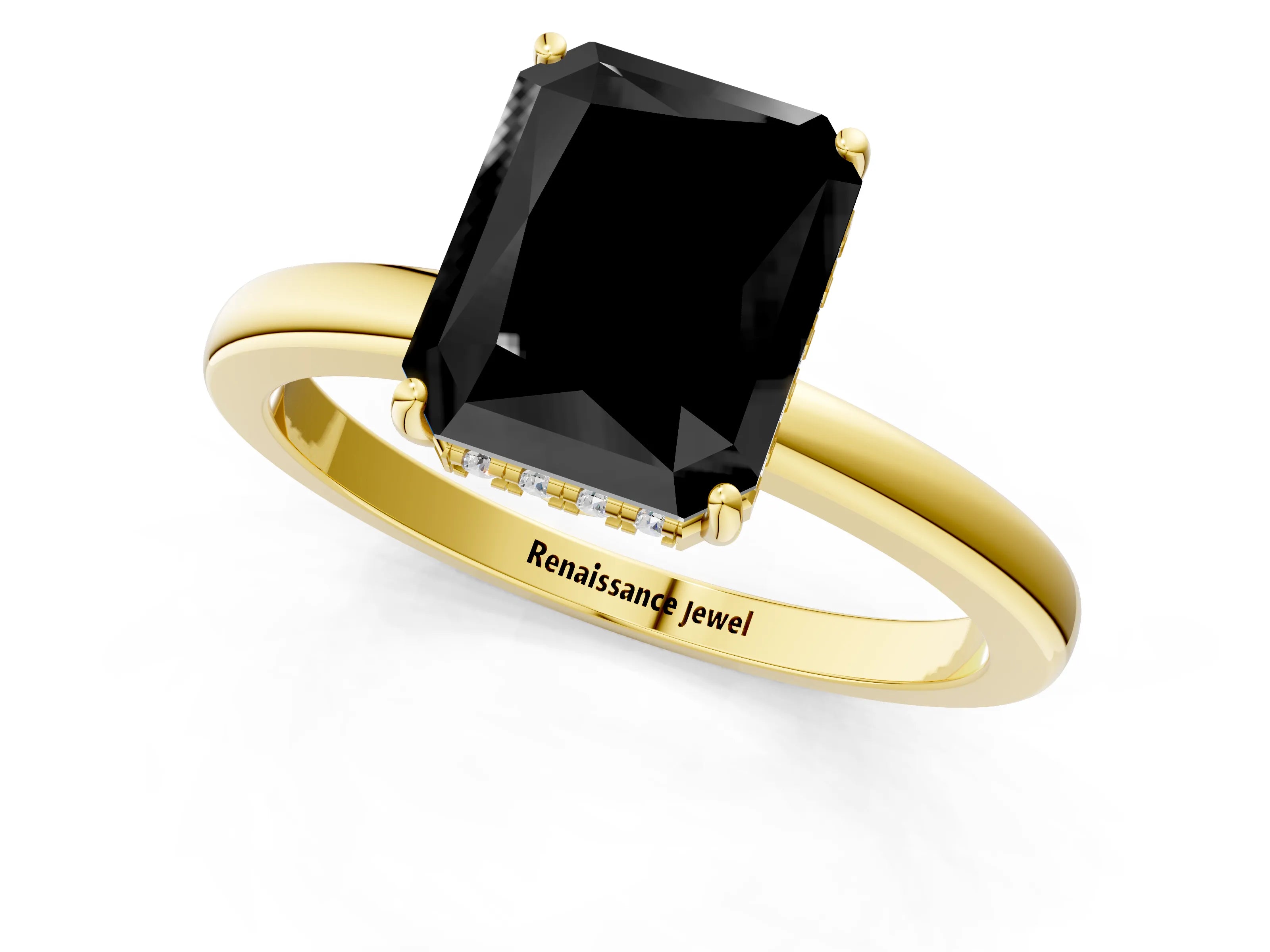 Yellow gold Fancy Black Radiant Cut Solitaire Diamond Ring with Prong Setting and Plain Band_1