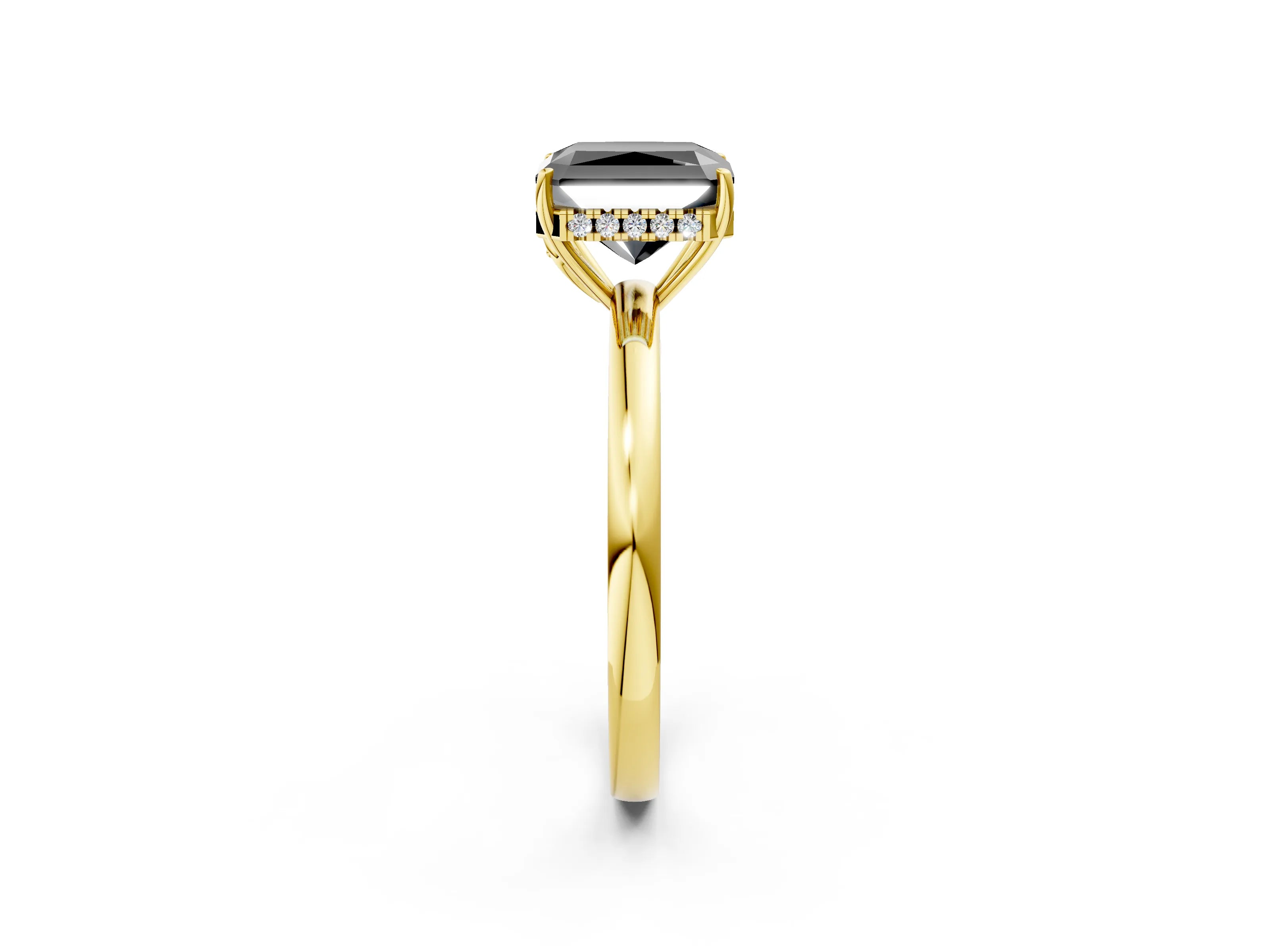Yellow gold Fancy Black Radiant Cut Solitaire Diamond Ring with Prong Setting and Plain Band_2