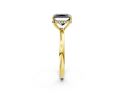 Yellow gold Fancy Black Radiant Cut Solitaire Diamond Ring with Prong Setting and Plain Band_2