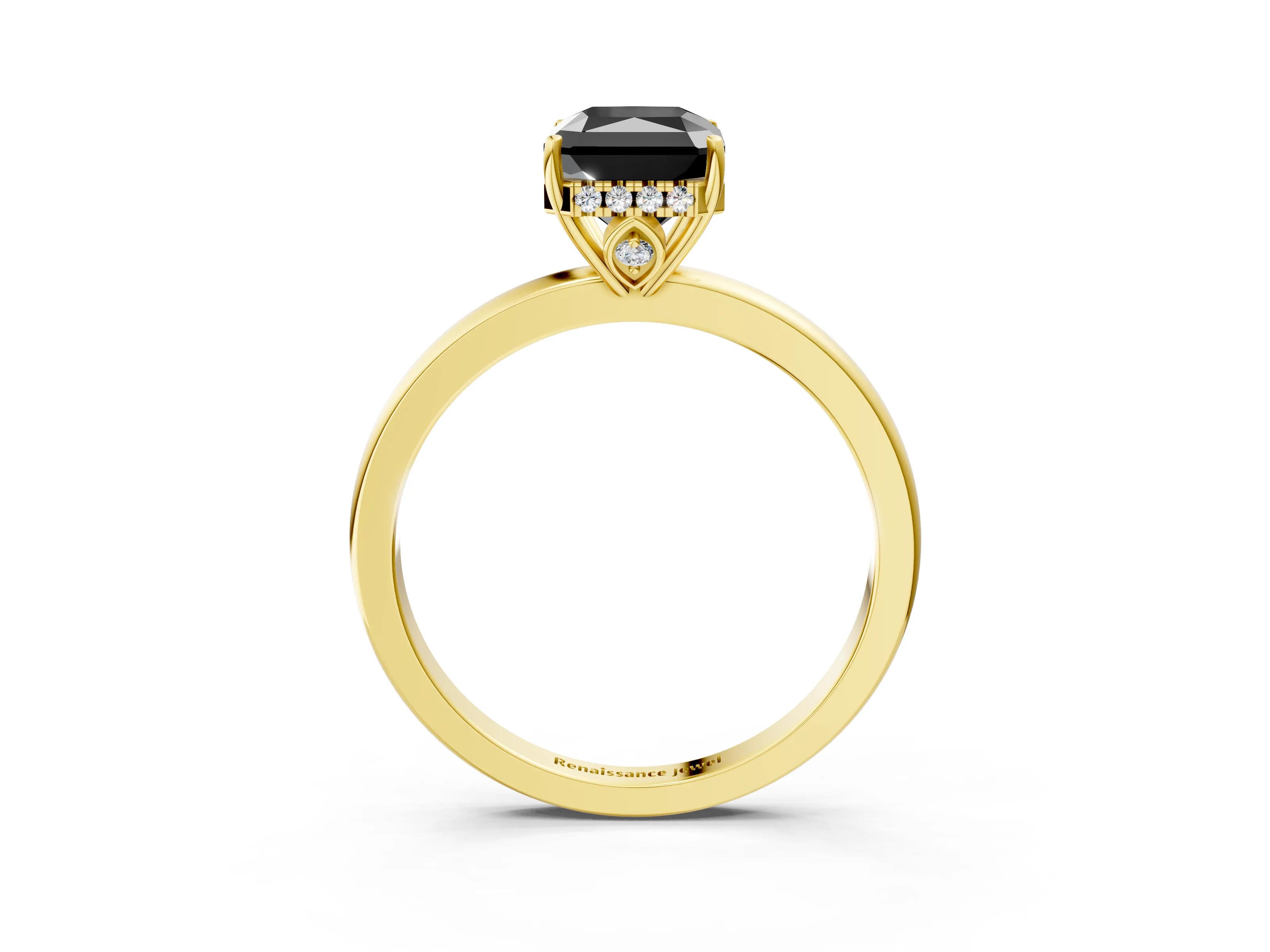Yellow gold Fancy Black Radiant Cut Solitaire Diamond Ring with Prong Setting and Plain Band_3