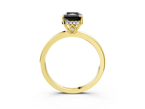 Yellow gold Fancy Black Radiant Cut Solitaire Diamond Ring with Prong Setting and Plain Band_3