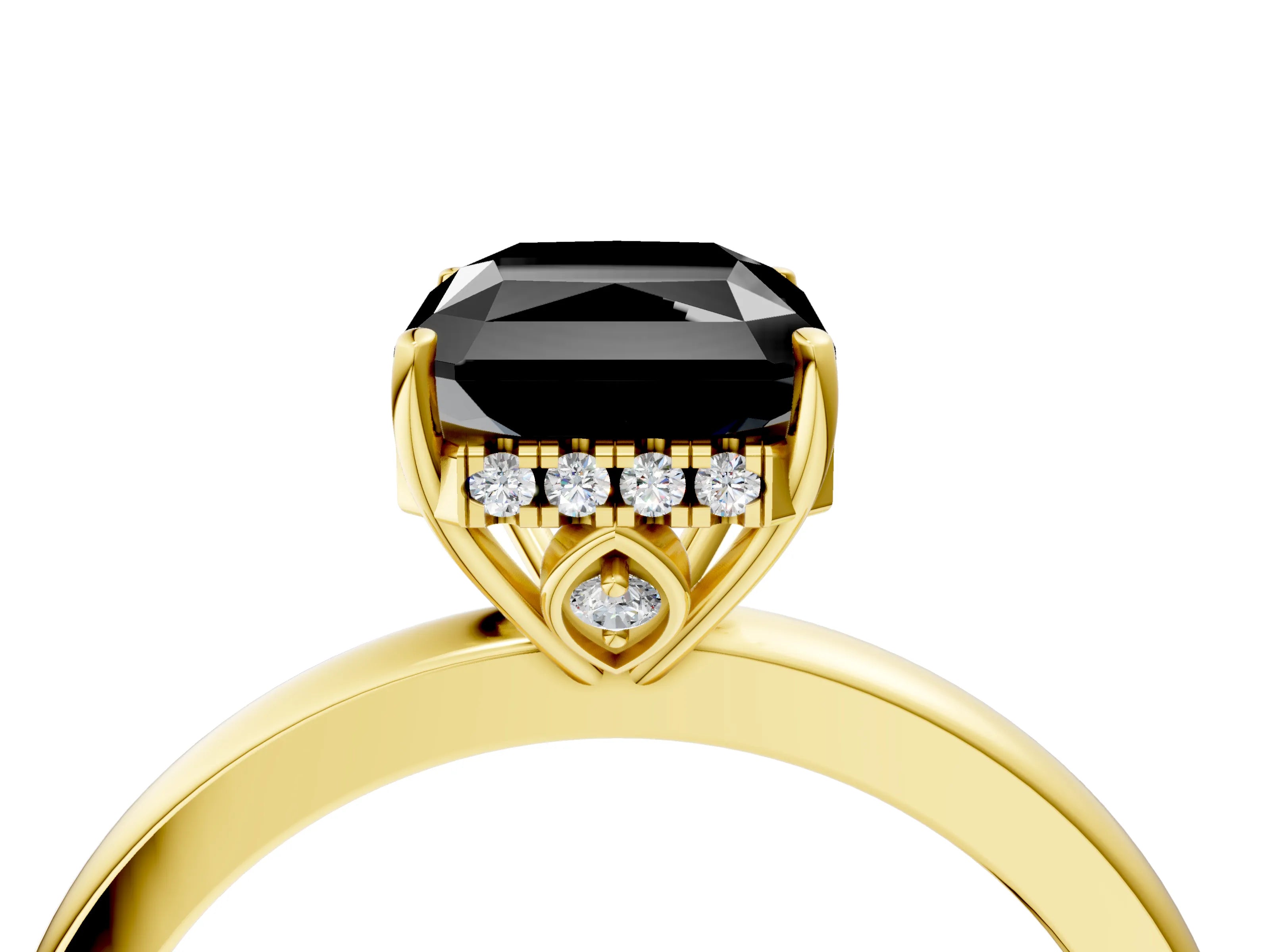 Yellow gold Fancy Black Radiant Cut Solitaire Diamond Ring with Prong Setting and Plain Band_4