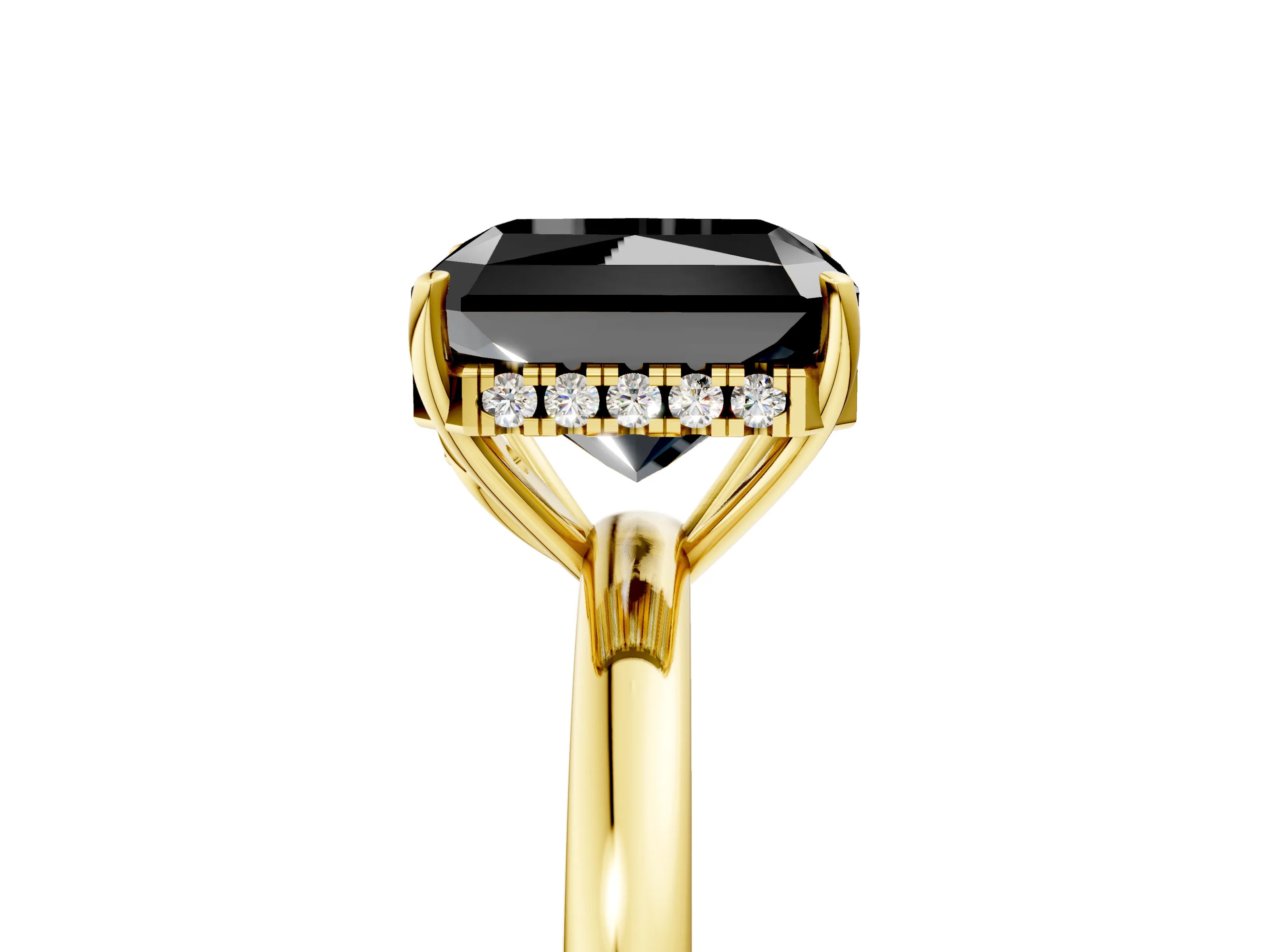 Yellow gold Fancy Black Radiant Cut Solitaire Diamond Ring with Prong Setting and Plain Band_5