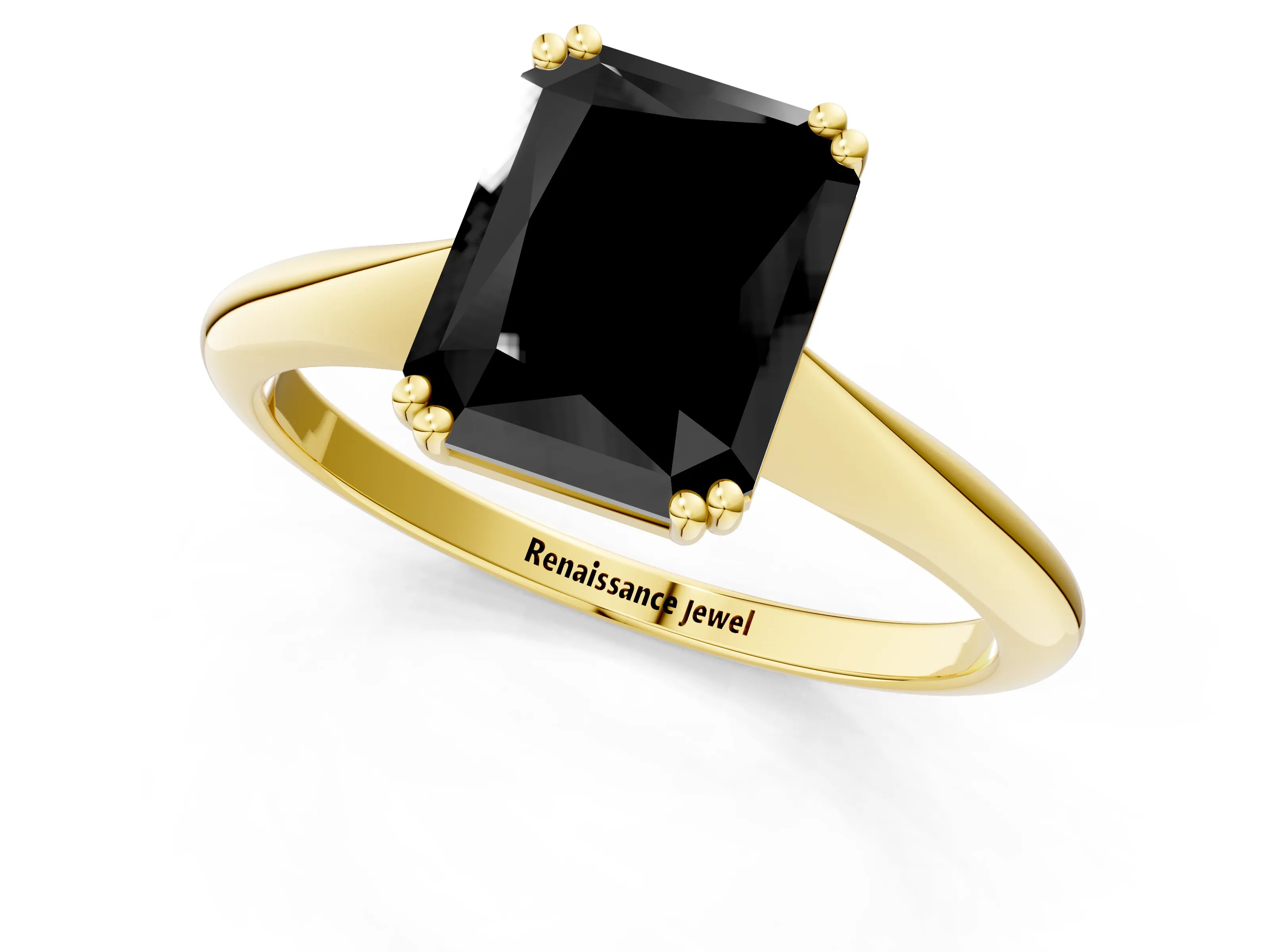 Yellow gold Fancy Black Radiant Cut Solitaire Diamond Ring with Six-Prong Setting and Classic Band_1