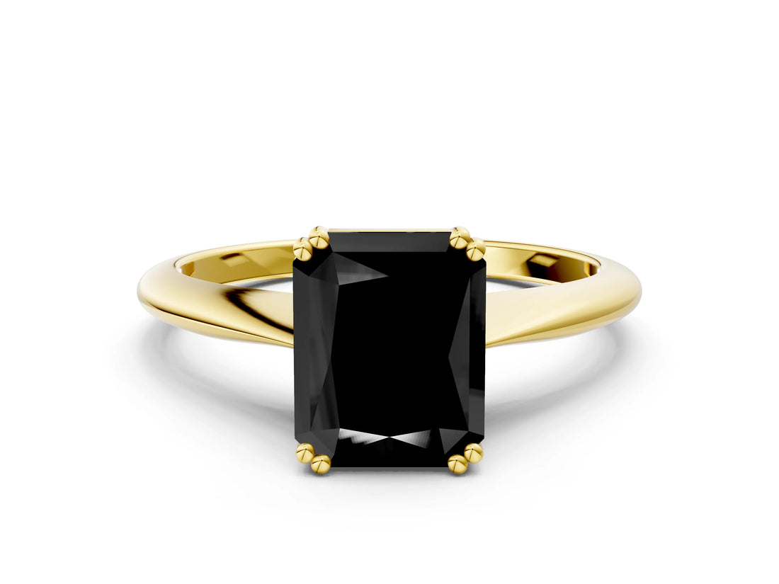 Yellow gold Fancy Black Radiant Cut Solitaire Diamond Ring with Six-Prong Setting and Classic Band_12