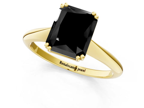 Yellow gold Fancy Black Radiant Cut Solitaire Diamond Ring with Six-Prong Setting and Classic Band_1
