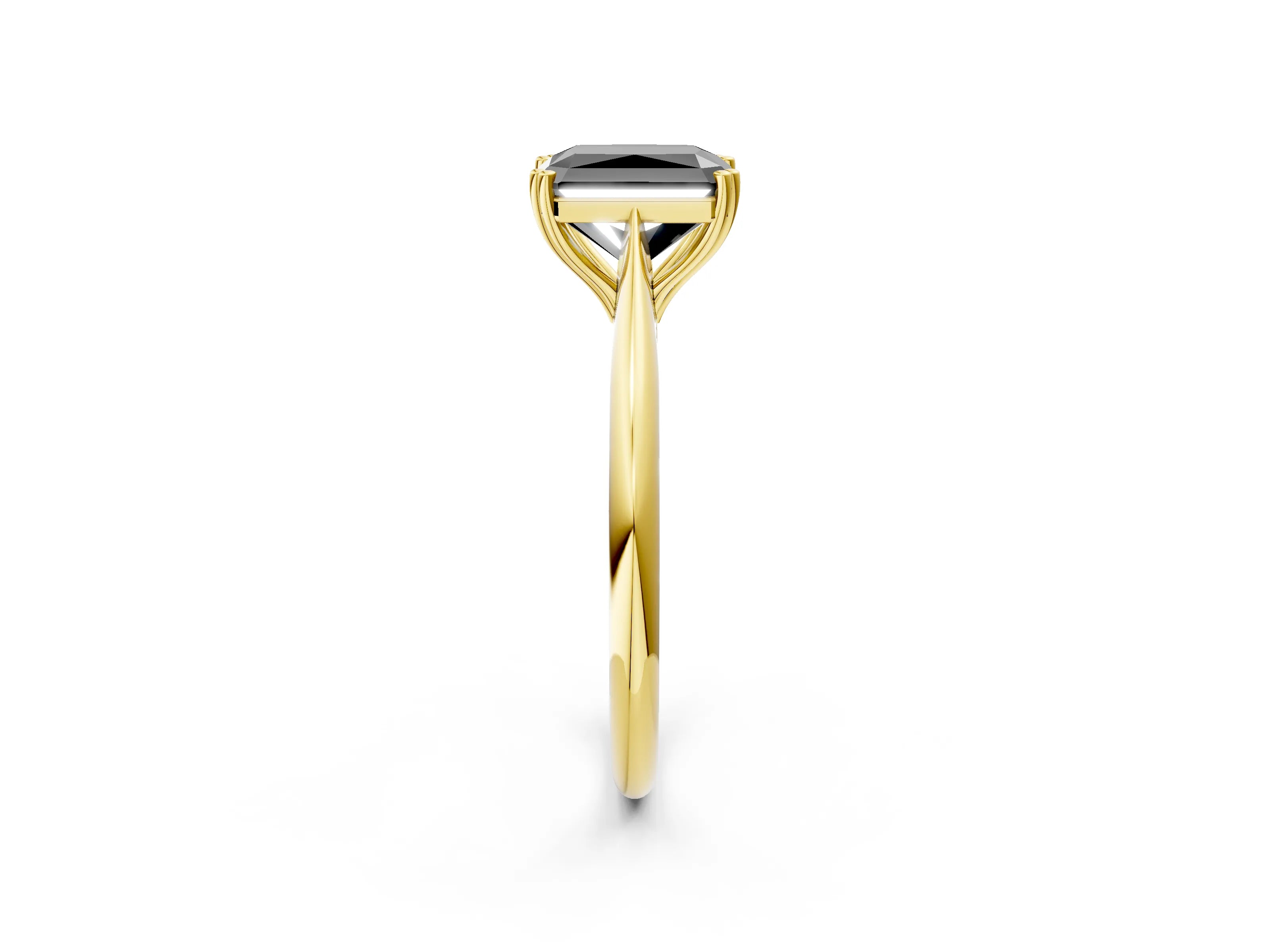 Yellow gold Fancy Black Radiant Cut Solitaire Diamond Ring with Six-Prong Setting and Classic Band_2