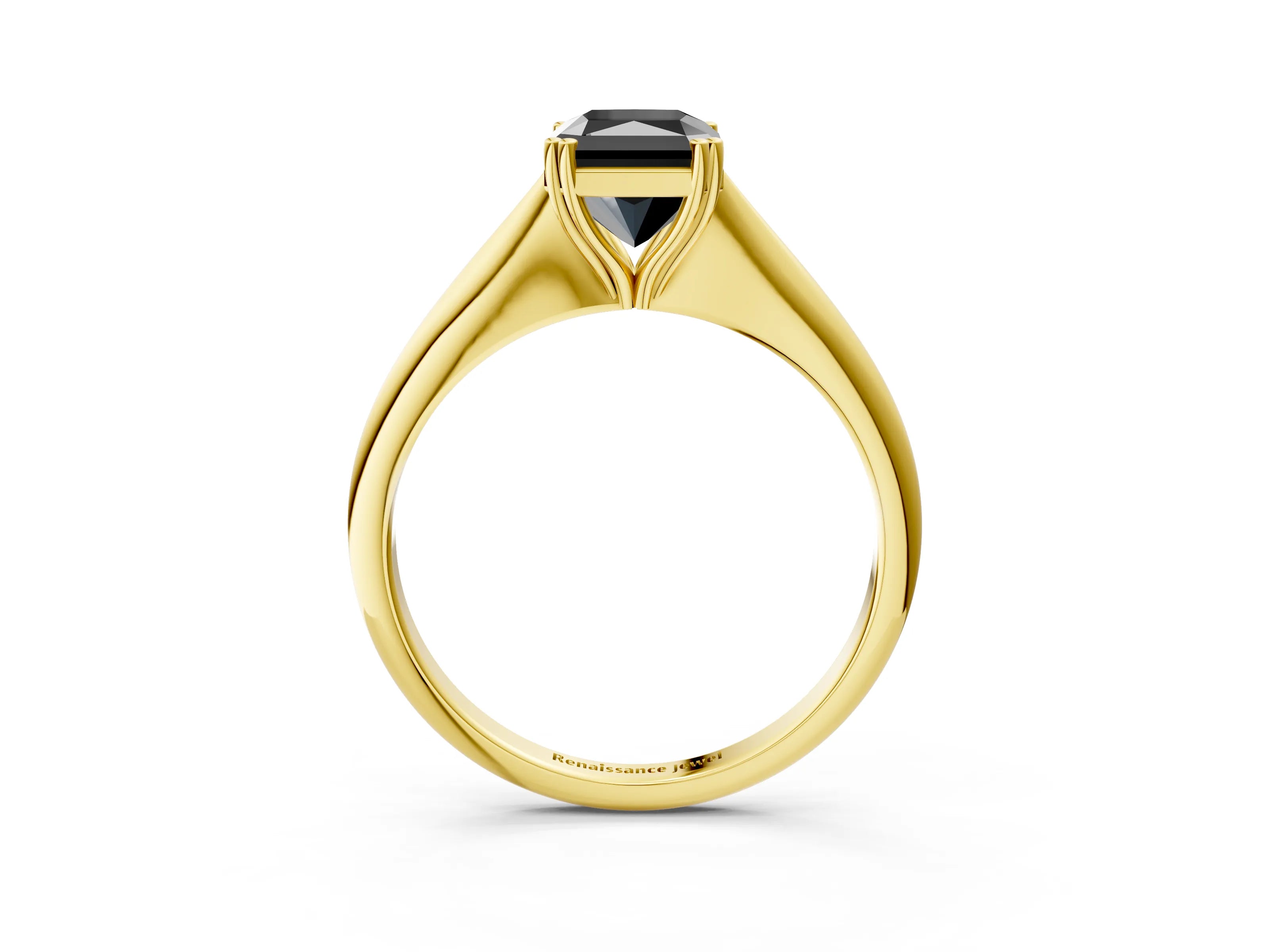 Yellow gold Fancy Black Radiant Cut Solitaire Diamond Ring with Six-Prong Setting and Classic Band_3