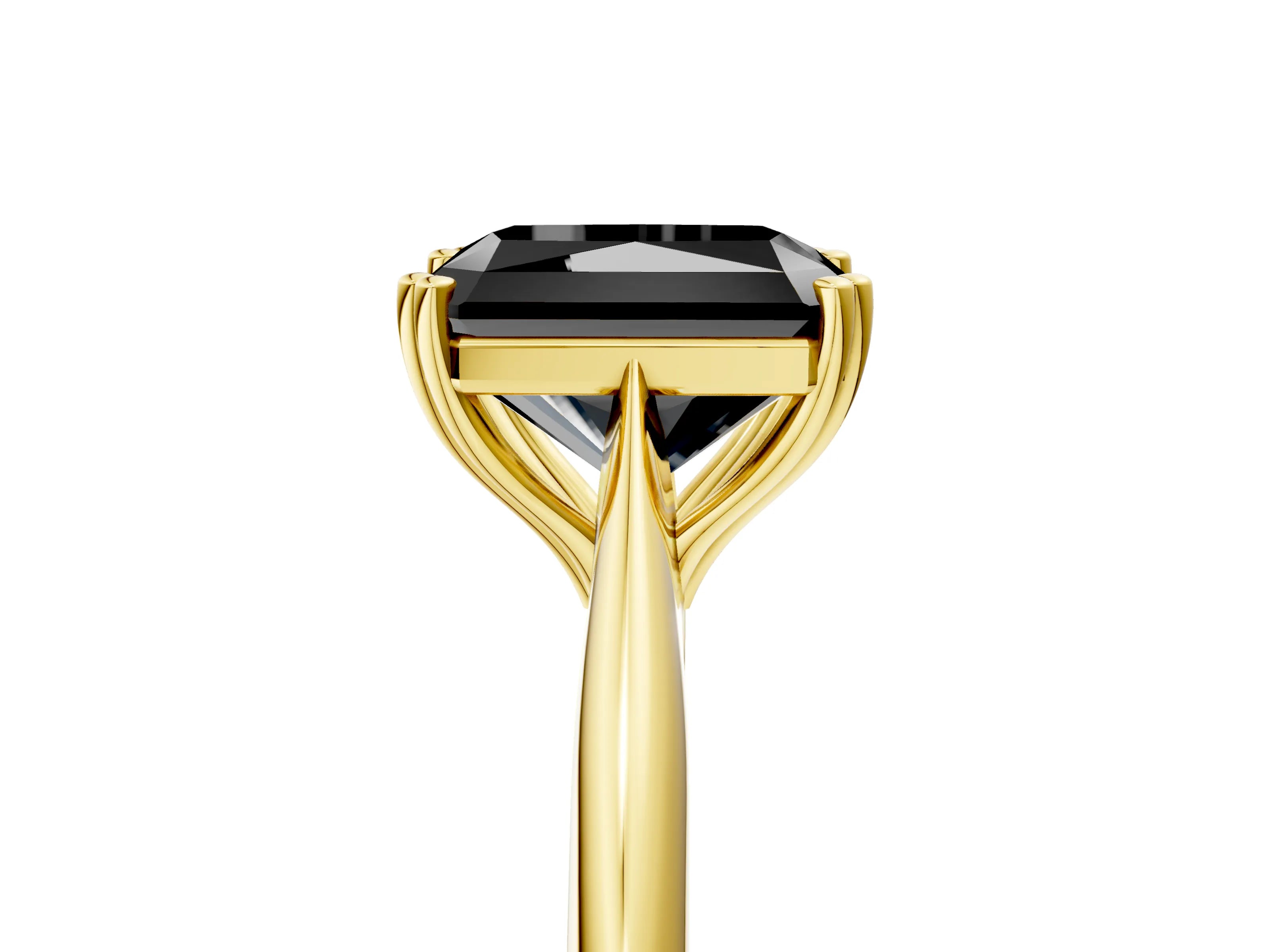 Yellow gold Fancy Black Radiant Cut Solitaire Diamond Ring with Six-Prong Setting and Classic Band_5