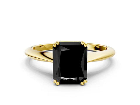 Yellow gold Fancy Black Radiant Cut Solitaire Diamond Ring with Six-Prong Setting and Classic Band