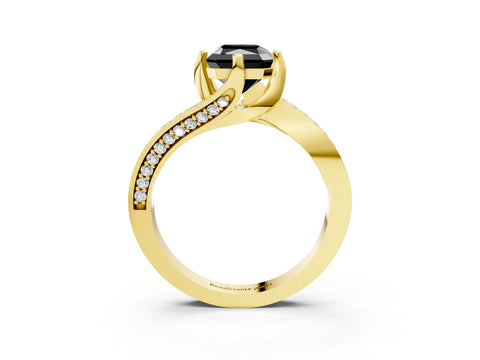 Yellow gold Fancy Black Radiant Cut Solitaire Diamond Twist Band with Pavé Setting and Four-Prong Setting_3