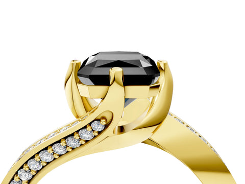 Yellow gold Fancy Black Radiant Cut Solitaire Diamond Twist Band with Pavé Setting and Four-Prong Setting_4