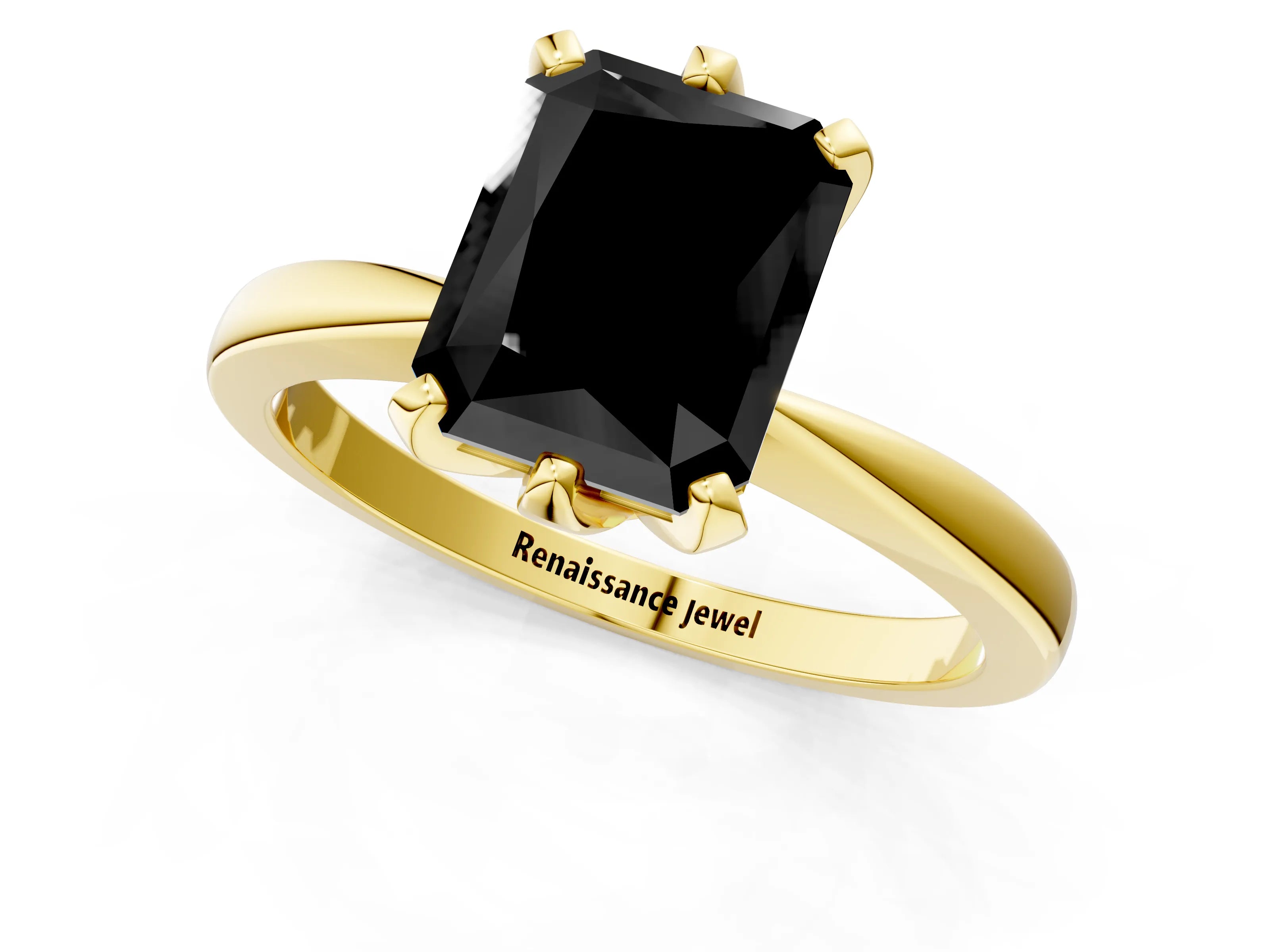 Yellow gold Fancy Black Radiant Cut Solitaire Engagement Ring with Six-Prong Setting and Tapered Band_1