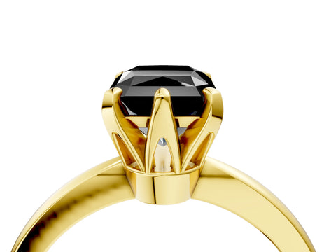 Yellow gold Fancy Black Radiant Cut Solitaire Engagement Ring with Six-Prong Setting and Tapered Band_4