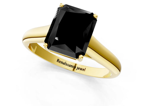 Yellow gold Fancy Black Radiant Cut Solitaire Engagement Ring with Tapered Band and Four-Prong Setting_4