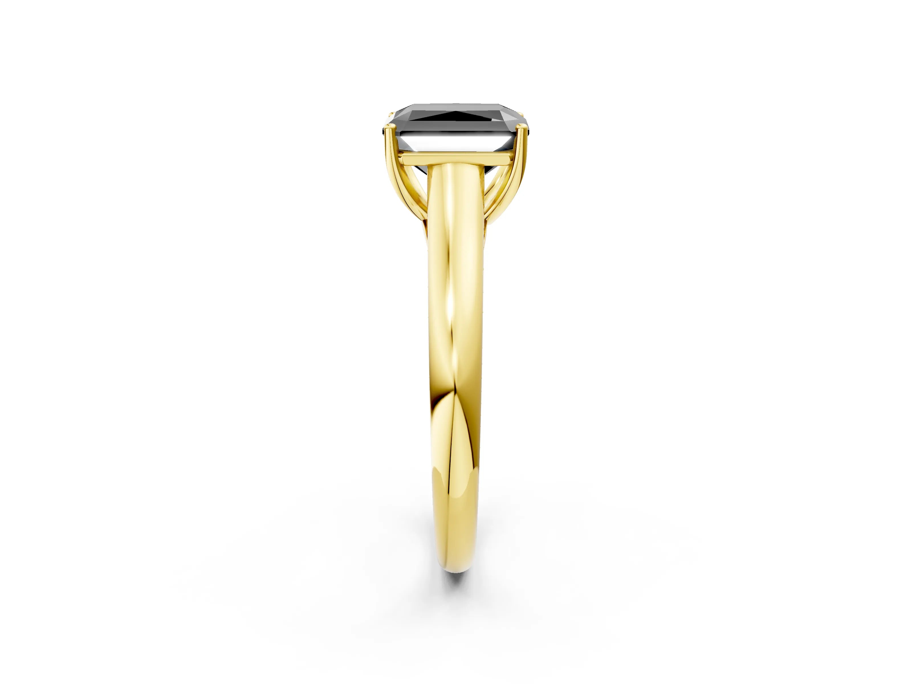 Yellow gold Fancy Black Radiant Cut Solitaire Engagement Ring with Tapered Band and Four-Prong Setting_5