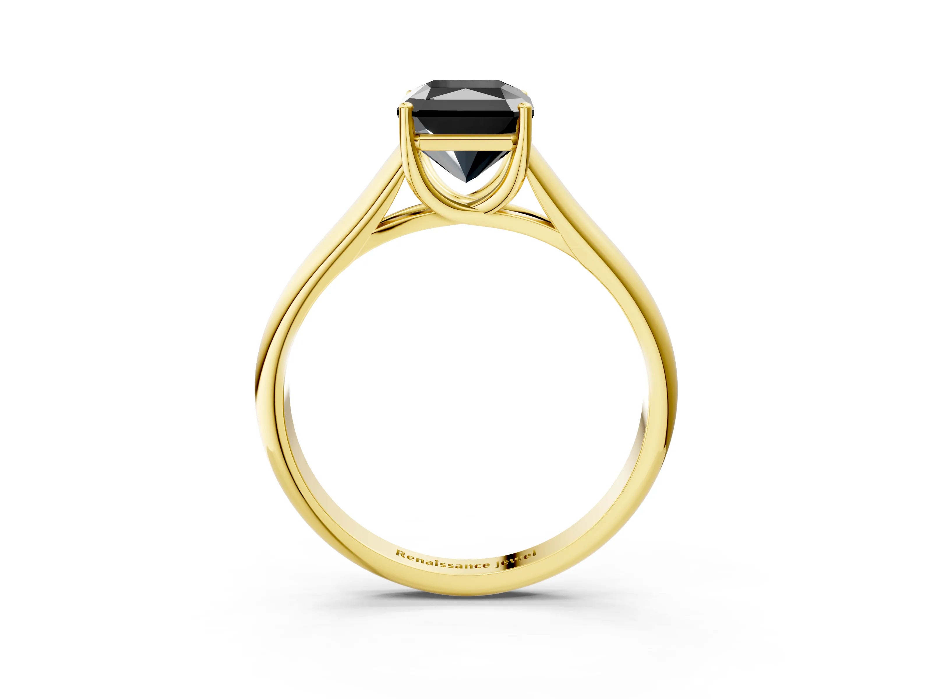 Yellow gold Fancy Black Radiant Cut Solitaire Engagement Ring with Tapered Band and Four-Prong Setting_6