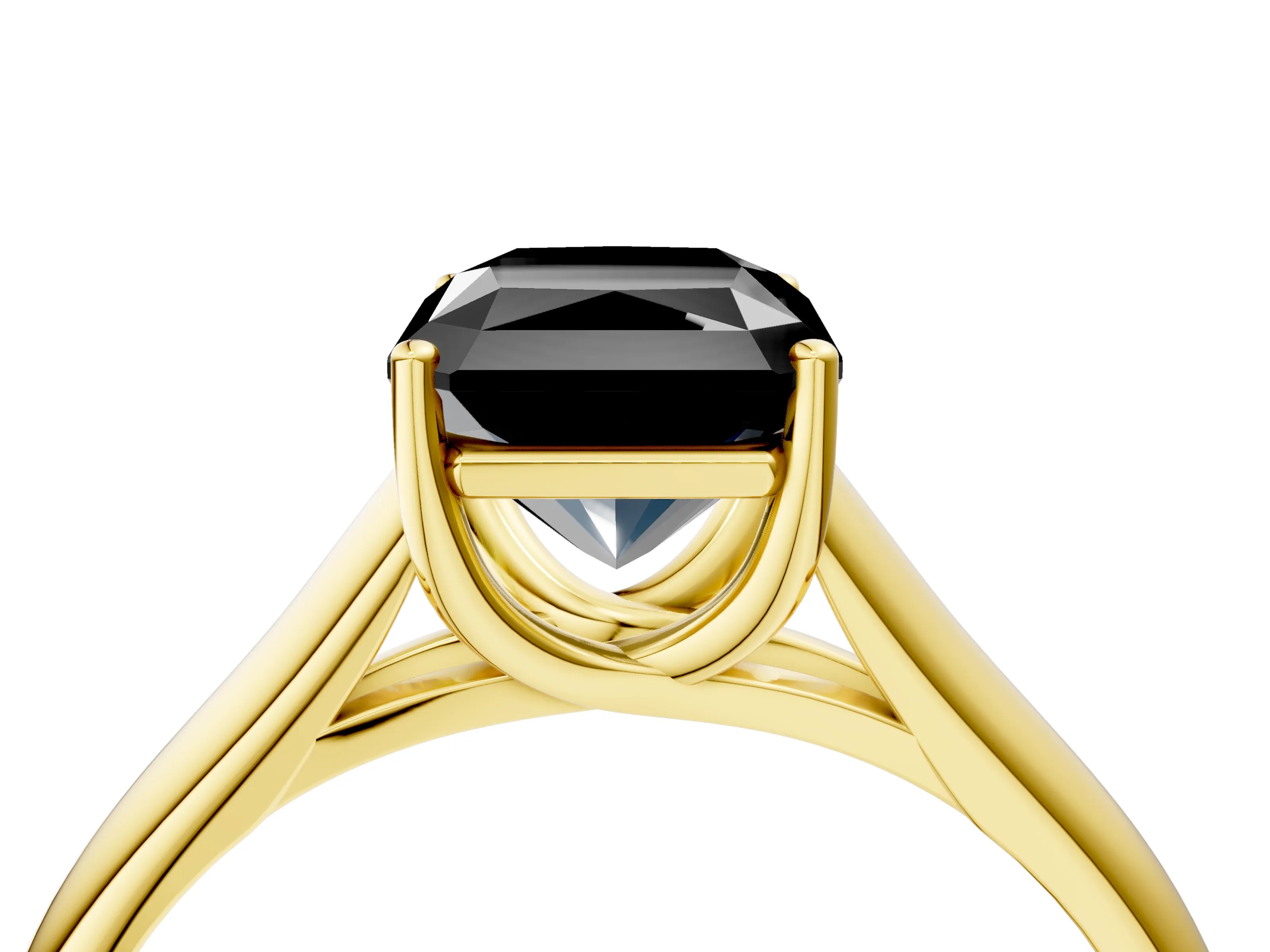 Yellow gold Fancy Black Radiant Cut Solitaire Engagement Ring with Tapered Band and Four-Prong Setting_7