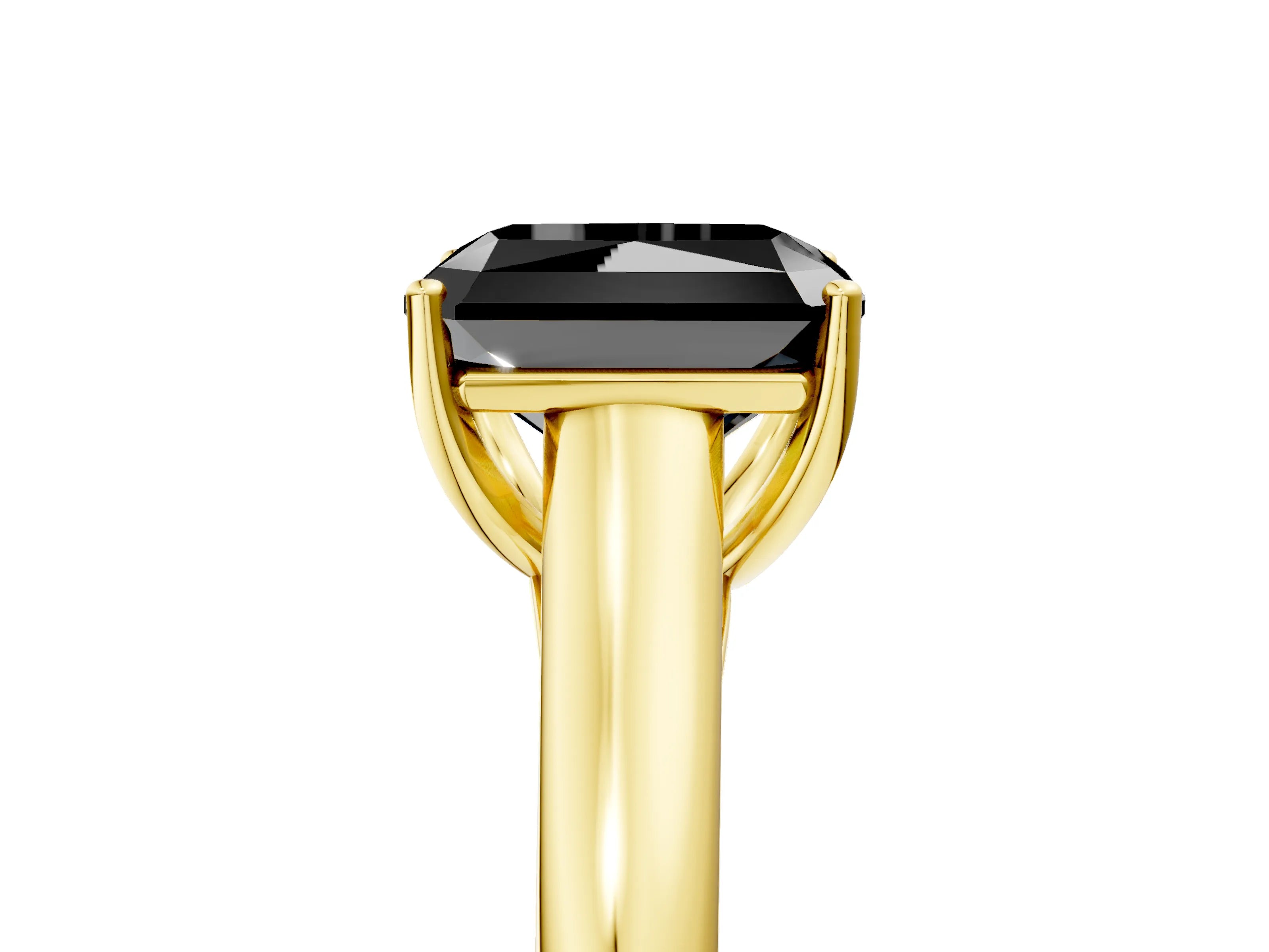 Yellow gold Fancy Black Radiant Cut Solitaire Engagement Ring with Tapered Band and Four-Prong Setting_8
