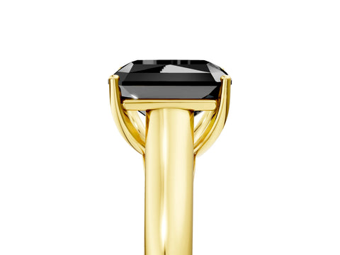 Yellow gold Fancy Black Radiant Cut Solitaire Engagement Ring with Tapered Band and Four-Prong Setting_8