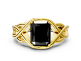 Yellow gold Fancy Black Radiant Cut Solitaire Intertwined Band Prong Setting Ring