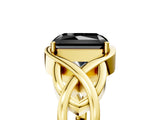 Yellow gold Fancy Black Radiant Cut Solitaire Intertwined Band Prong Setting Ring_5