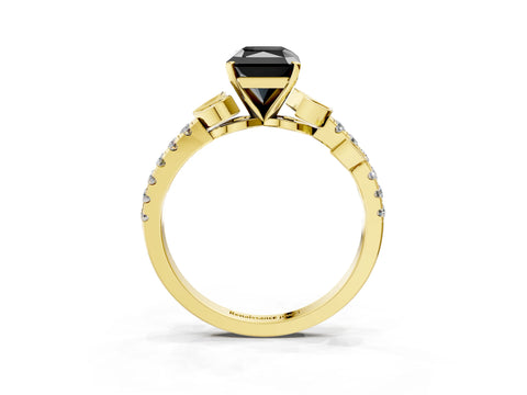 Yellow gold Fancy Black Radiant Cut Solitaire Leaf-Inspired Diamond Ring with Pavé Band and Four-Prong Setting_3