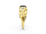 Yellow gold Fancy Black Radiant Cut Solitaire Leaf-Inspired Engagement Ring with Prong Setting_14