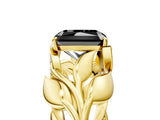 Yellow gold Fancy Black Radiant Cut Solitaire Leaf-Inspired Engagement Ring with Prong Setting_17