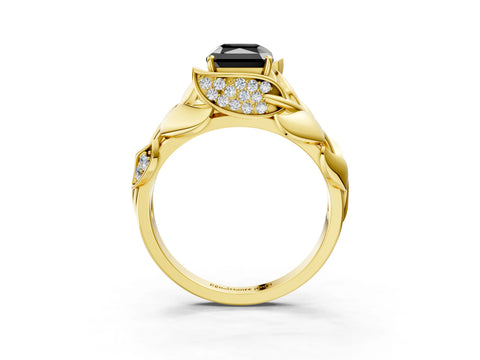 Yellow gold Fancy Black Radiant Cut Solitaire Leaf-Inspired Engagement Ring with Prong Setting_3