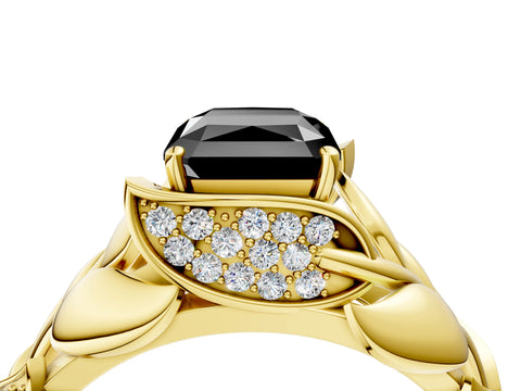 Yellow gold Fancy Black Radiant Cut Solitaire Leaf-Inspired Engagement Ring with Prong Setting_4