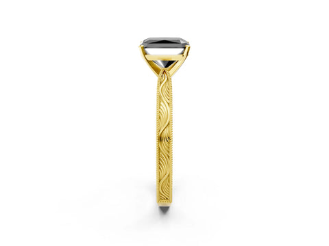 Yellow gold Fancy Black Radiant Cut Solitaire Milgrain Engraved Band with Four-Prong Setting_2