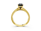 Yellow gold Fancy Black Radiant Cut Solitaire Milgrain Engraved Band with Four-Prong Setting_3