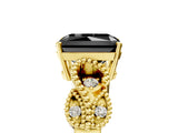 Yellow gold Fancy Black Radiant Cut Solitaire Milgrain Leaf Band with Prong Setting_5