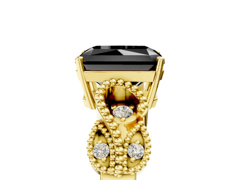 Yellow gold Fancy Black Radiant Cut Solitaire Milgrain Leaf Band with Prong Setting_5