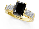 Yellow gold Fancy Black Radiant Cut Solitaire Princess Side Stone Engraved Band Prong Setting Ring_1
