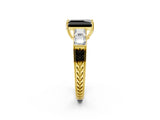 Yellow gold Fancy Black Radiant Cut Solitaire Princess Side Stone Engraved Band Prong Setting Ring_2