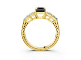Yellow gold Fancy Black Radiant Cut Solitaire Princess Side Stone Engraved Band Prong Setting Ring_3