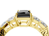Yellow gold Fancy Black Radiant Cut Solitaire Princess Side Stone Engraved Band Prong Setting Ring_4
