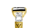 Yellow gold Fancy Black Radiant Cut Solitaire Princess Side Stone Engraved Band Prong Setting Ring_5
